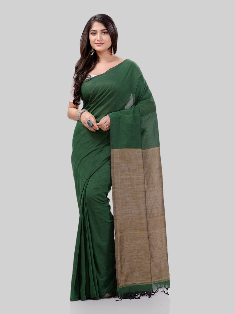 Women's Cotton Green Handloom Rupsagar Design Saree