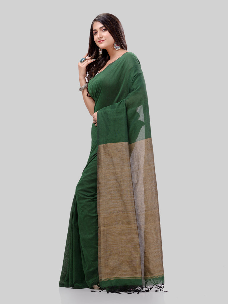 Women's Cotton Green Handloom Rupsagar Design Saree