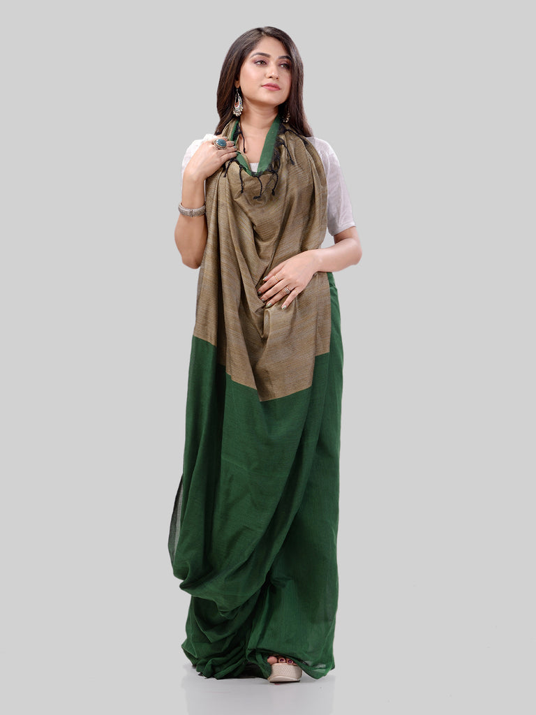 Women's Cotton Green Handloom Rupsagar Design Saree