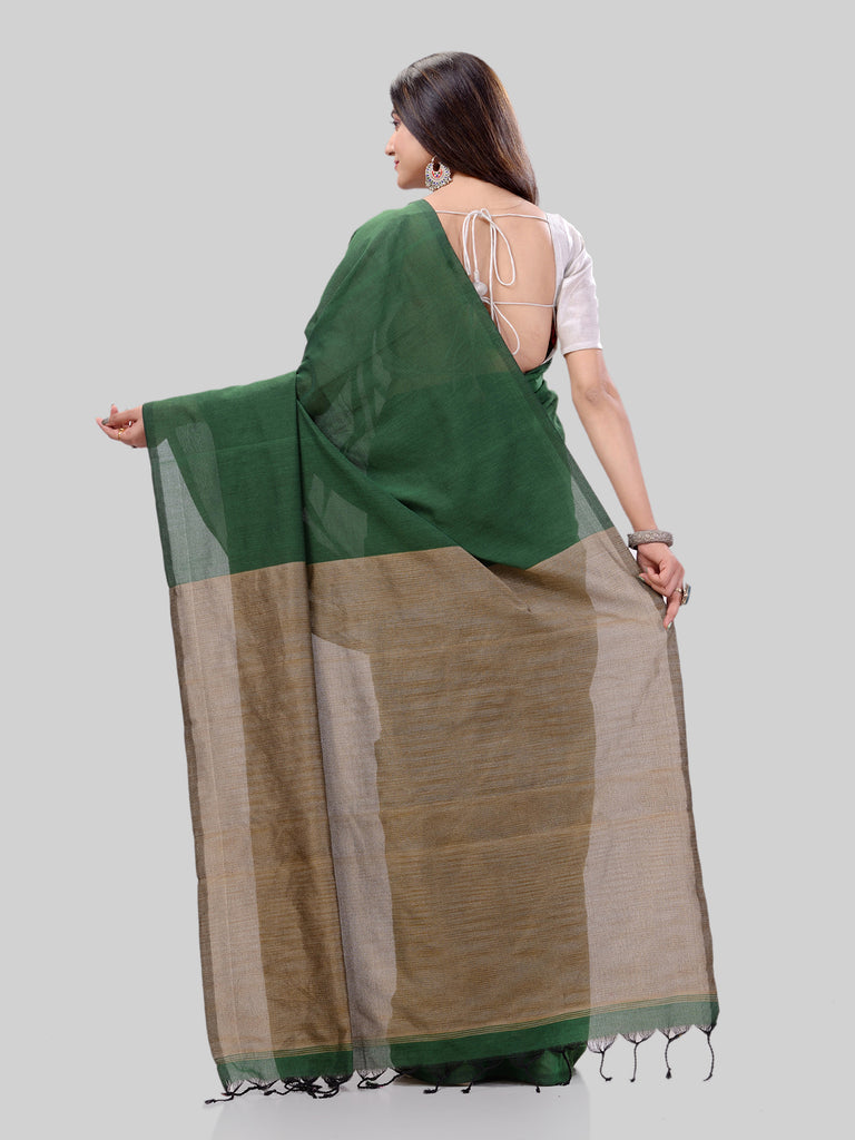 Women's Cotton Green Handloom Rupsagar Design Saree