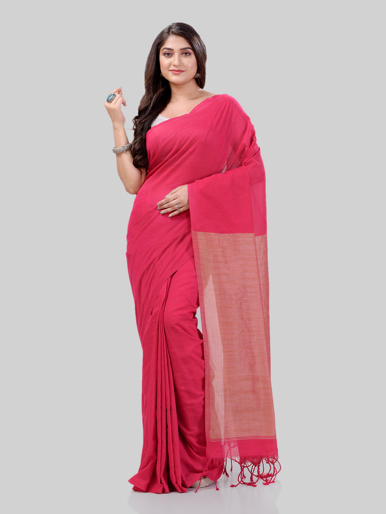 Women's Cotton Pink Handloom Rupsagar Design Saree