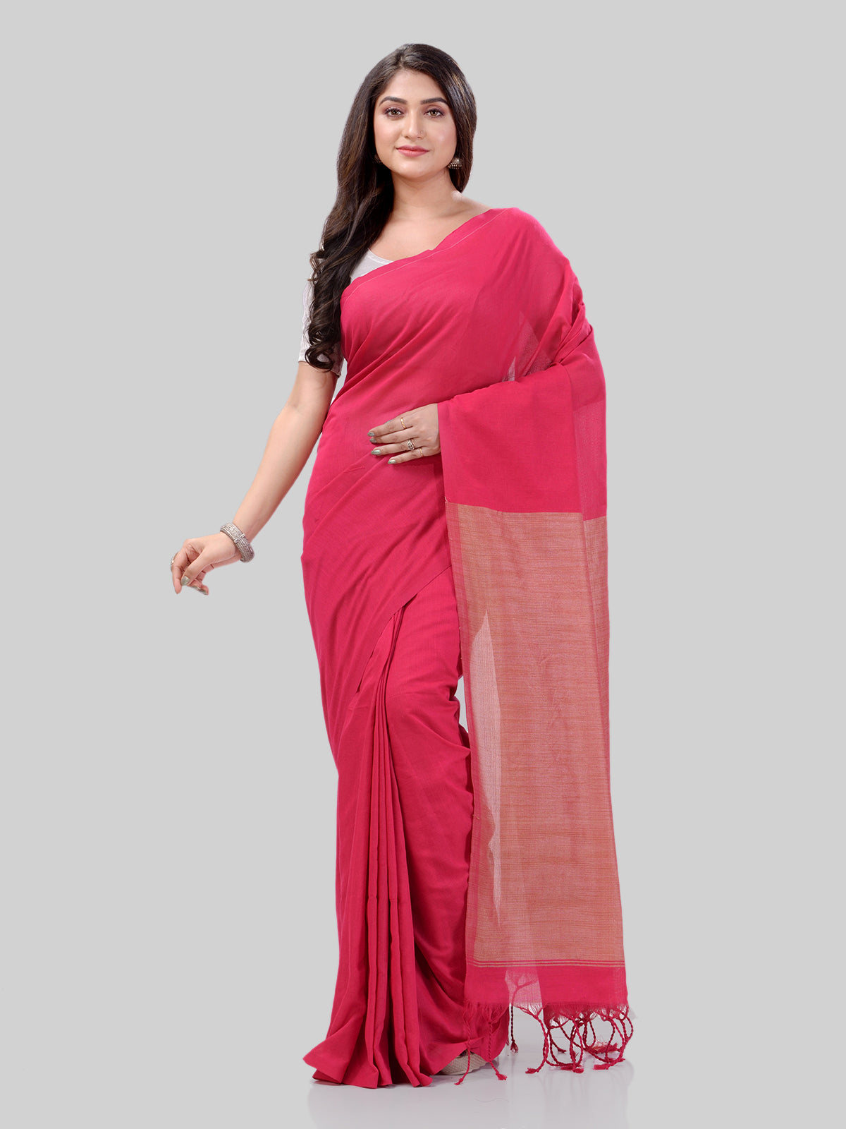 Women's Khadi Cotton Pink Handloom Rupsagar Design Saree - Piyari Fashion