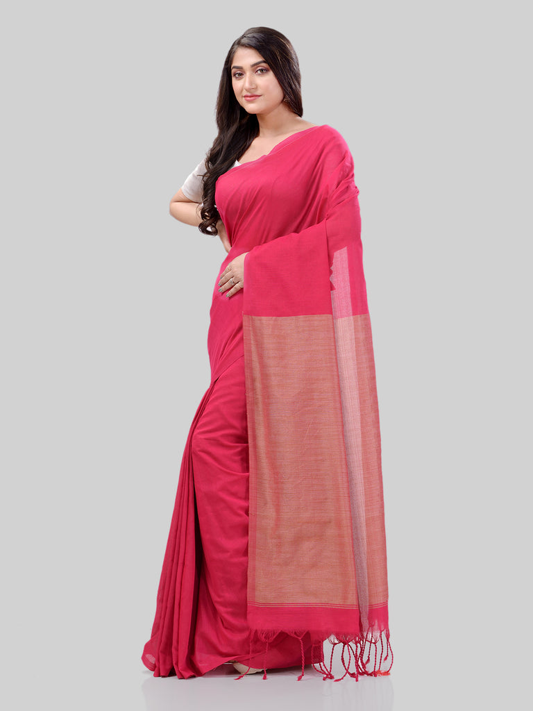 Women's Cotton Pink Handloom Rupsagar Design Saree