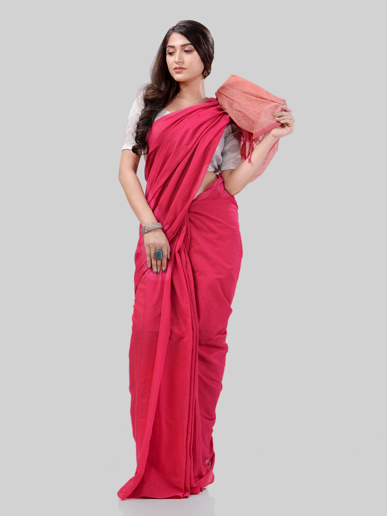 Women's Cotton Pink Handloom Rupsagar Design Saree