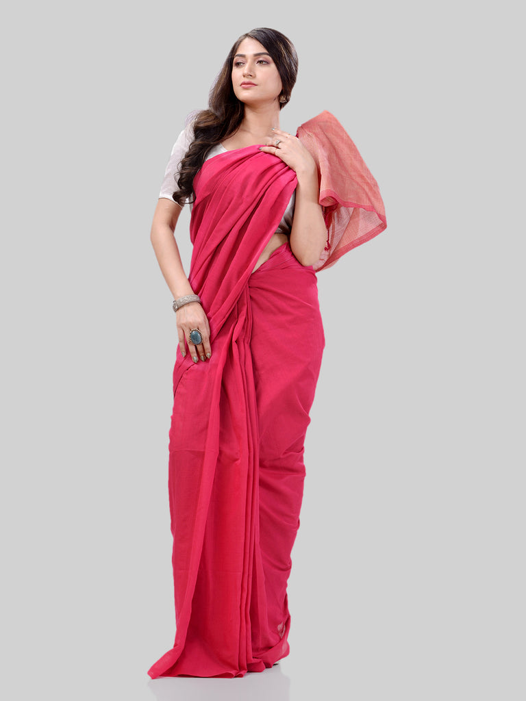 Women's Cotton Pink Handloom Rupsagar Design Saree
