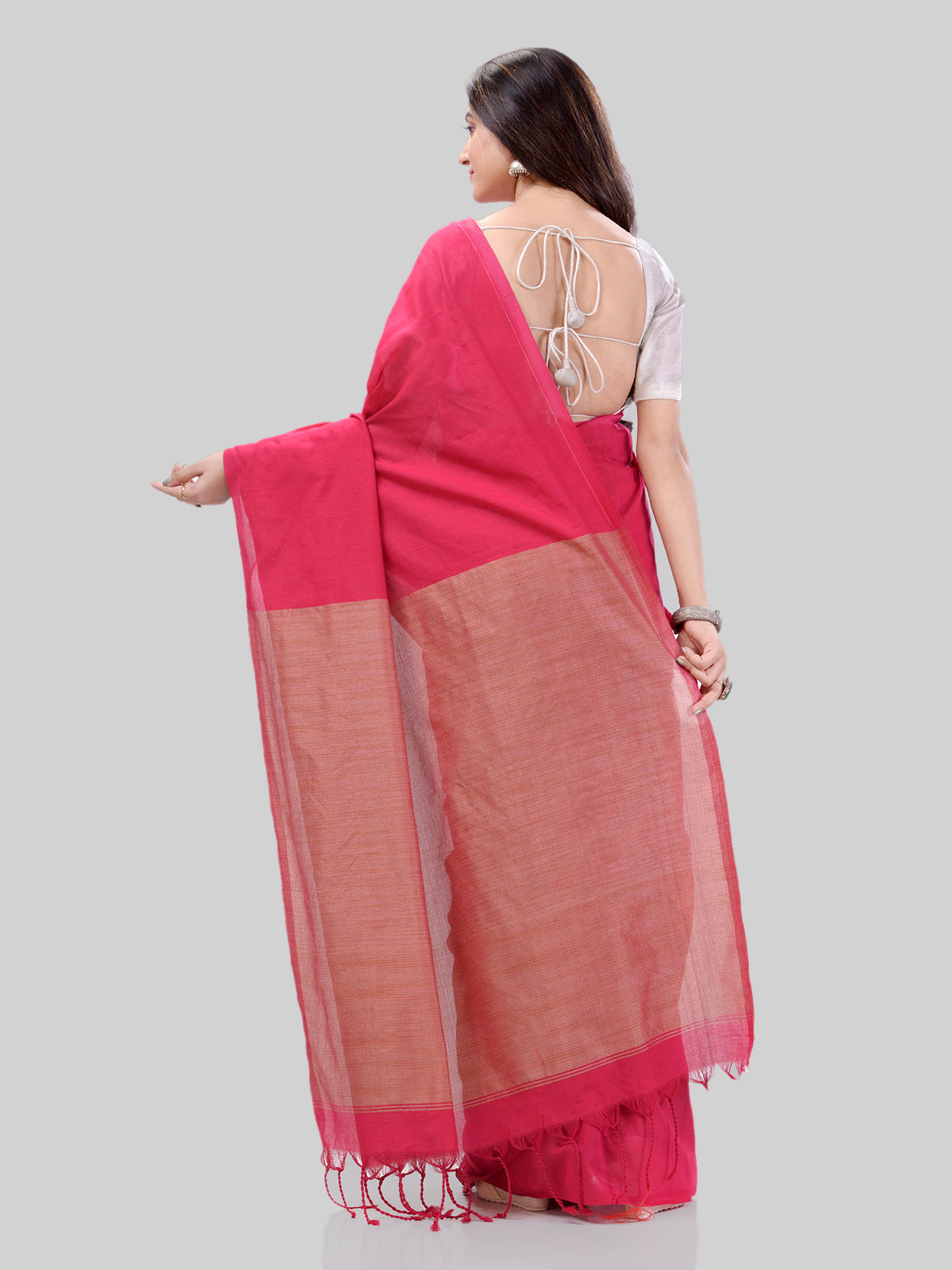 Women's Khadi Cotton Pink Handloom Rupsagar Design Saree - Piyari Fashion