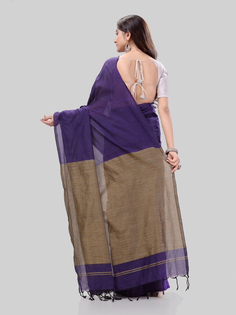 Women's Cotton Navy Blue Handloom Rupsagar Design Saree