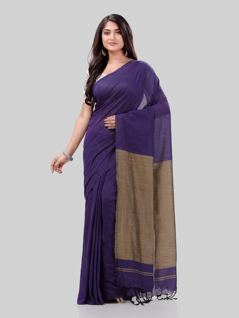 Women's Cotton Navy Blue Handloom Rupsagar Design Saree