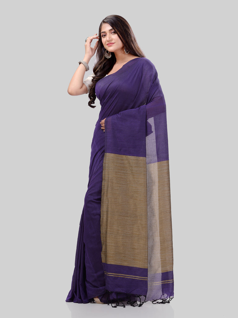Women's Cotton Navy Blue Handloom Rupsagar Design Saree