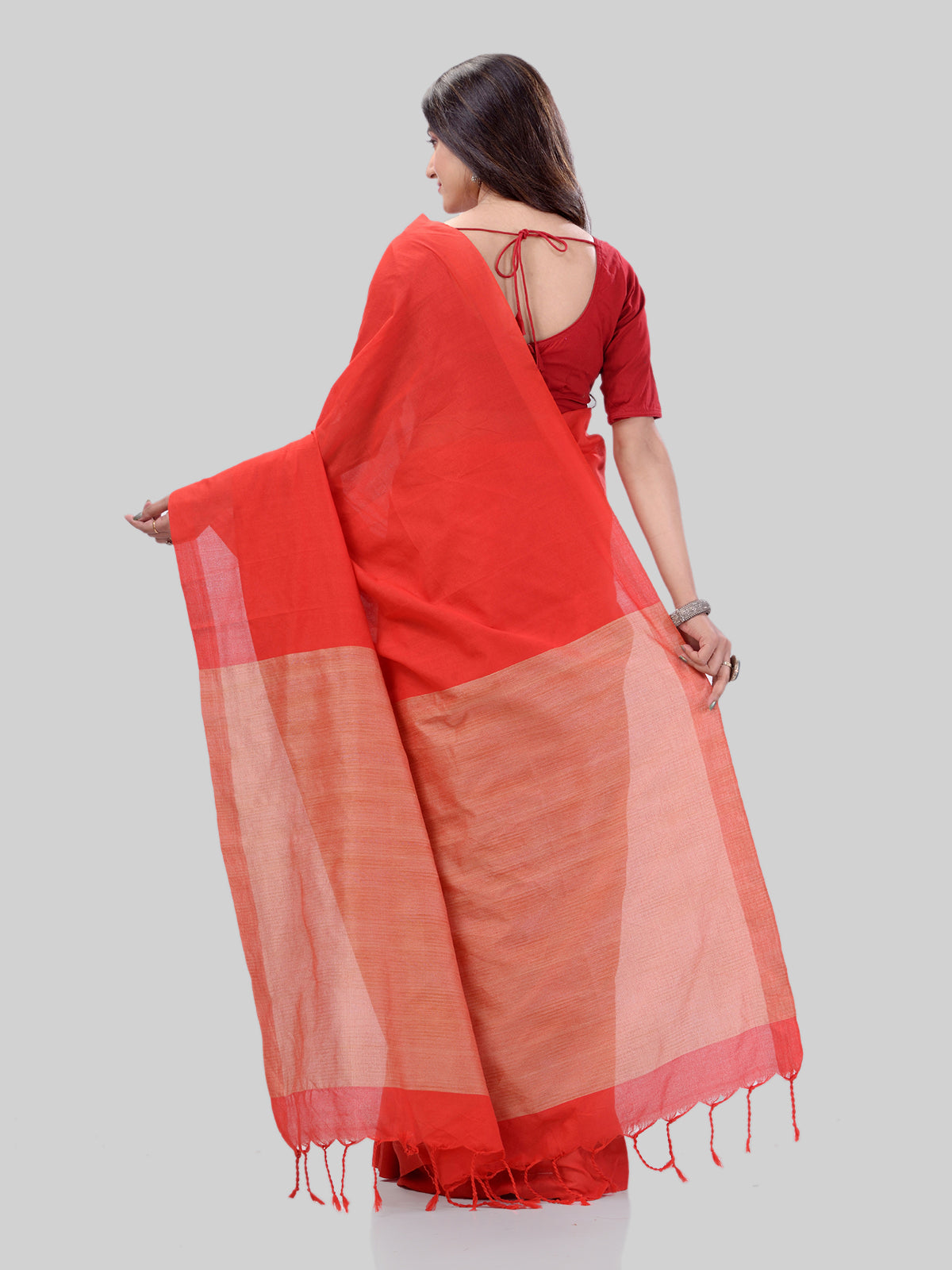 Women's Khadi Cotton Red Handloom Rupsagar Design Saree - Piyari Fashion