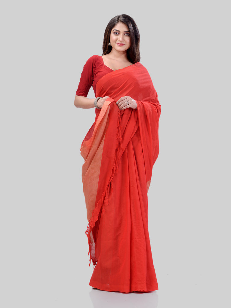 Women's Cotton Red Handloom Rupsagar Design Saree