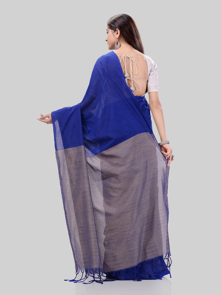 Women's Cotton Royal Blue Handloom Rupsagar Design Saree