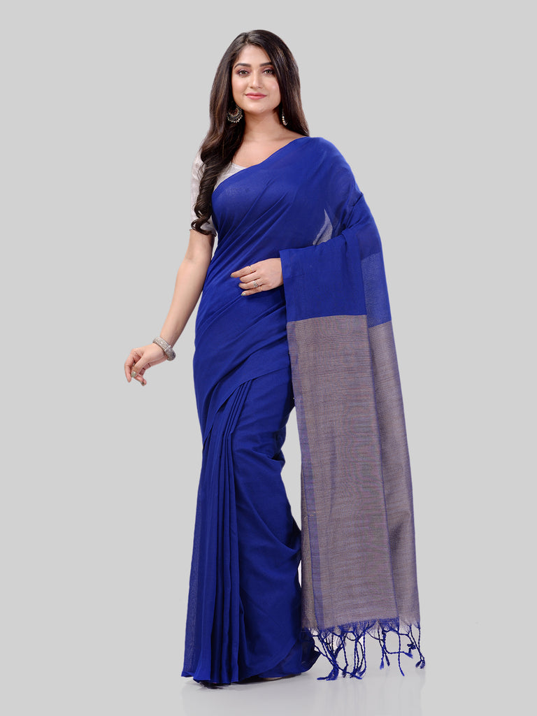Women's Cotton Royal Blue Handloom Rupsagar Design Saree