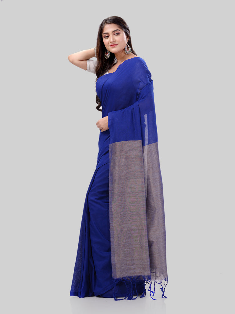 Women's Cotton Royal Blue Handloom Rupsagar Design Saree