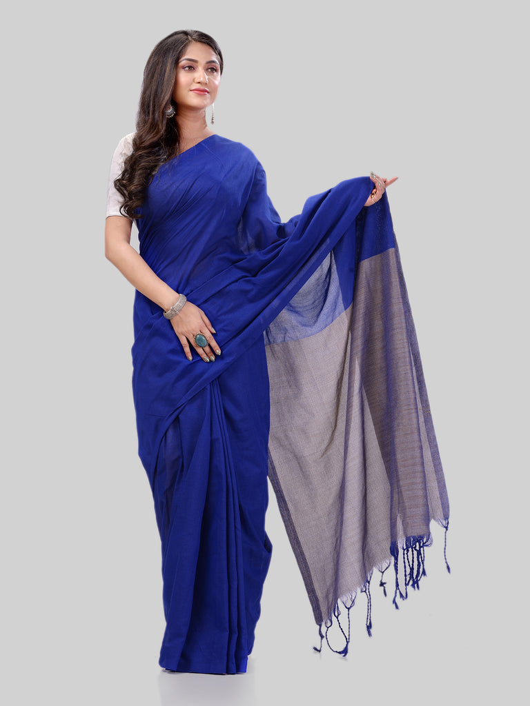 Women's Cotton Royal Blue Handloom Rupsagar Design Saree