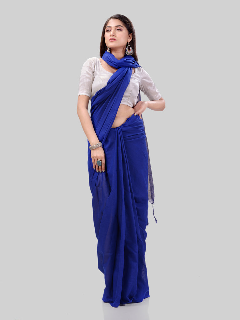 Women's Cotton Royal Blue Handloom Rupsagar Design Saree