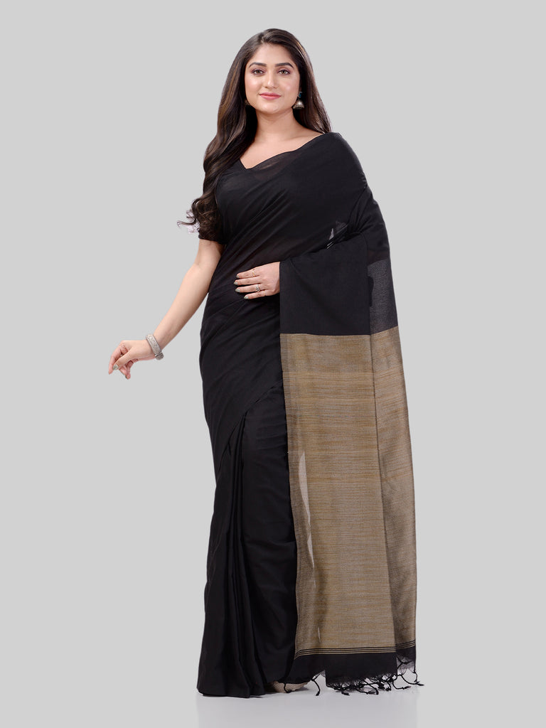Women's Cotton Black Handloom Rupsagar Design Saree