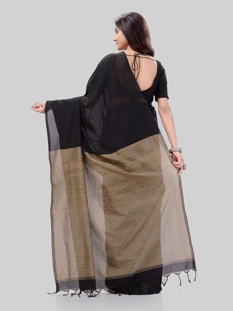 Women's Cotton Black Handloom Rupsagar Design Saree
