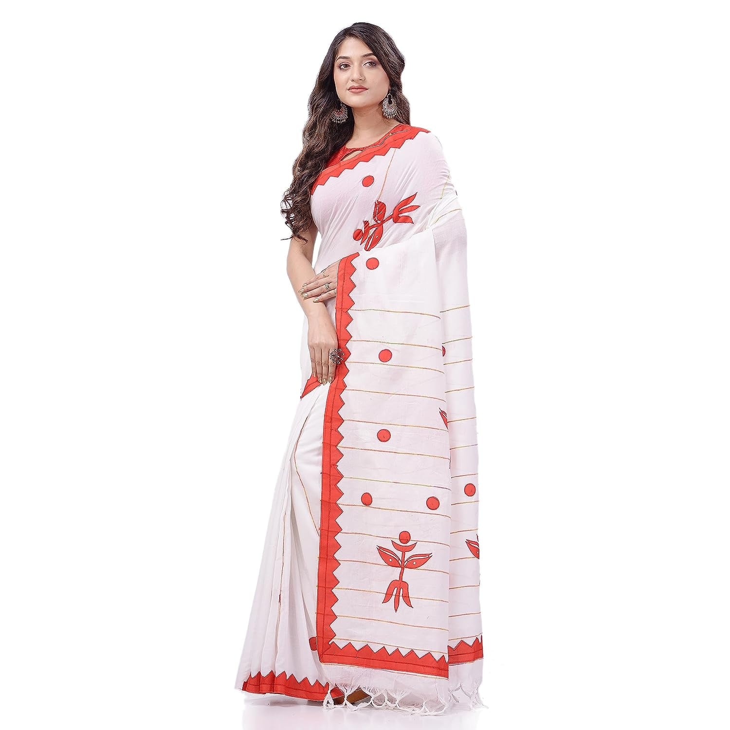 Women's Bengali Khesh Pure Cotton Handloom Saree Trinayani Durga Designed With Blouse Piece - Piyari Fashion
