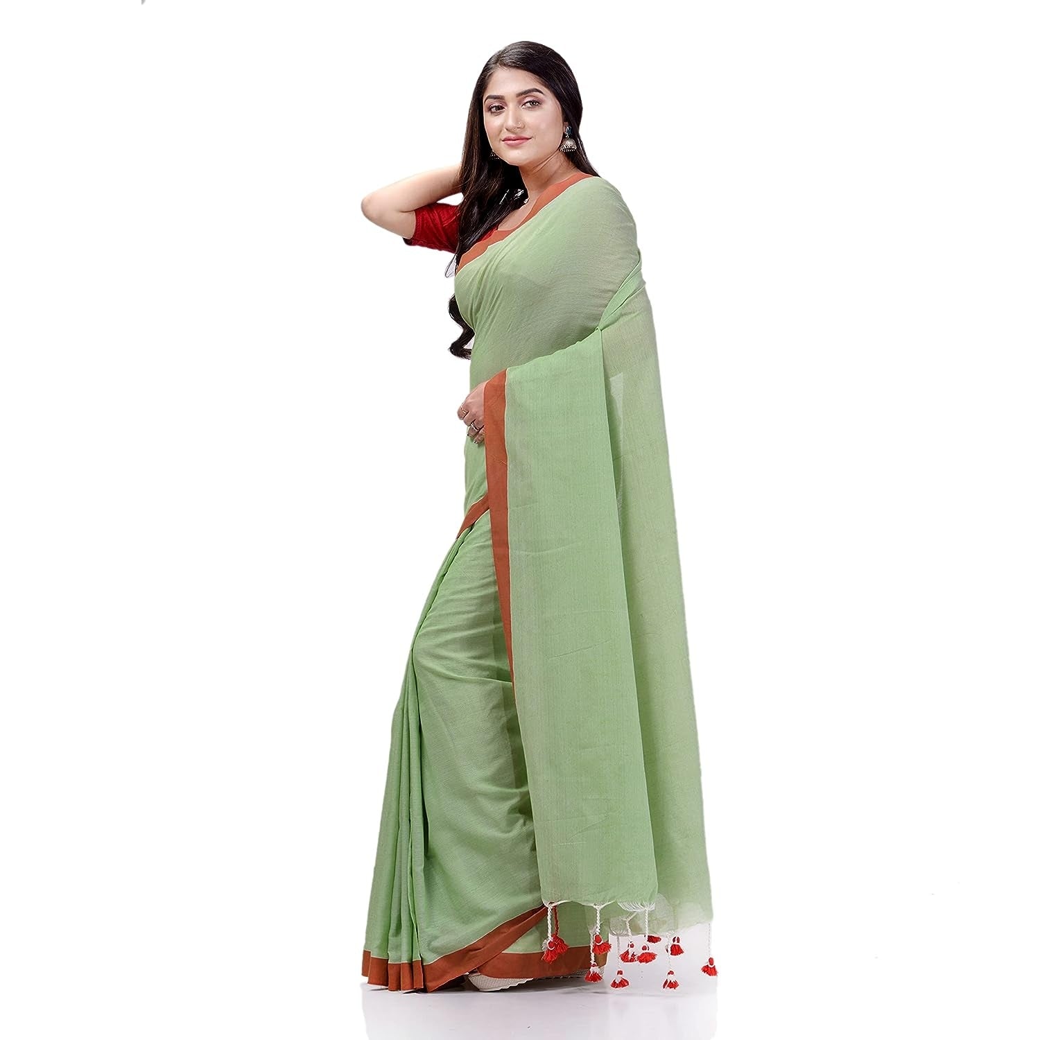 Women's Lime Green Handspun Cotton Handloom Saree - Piyari Fashion