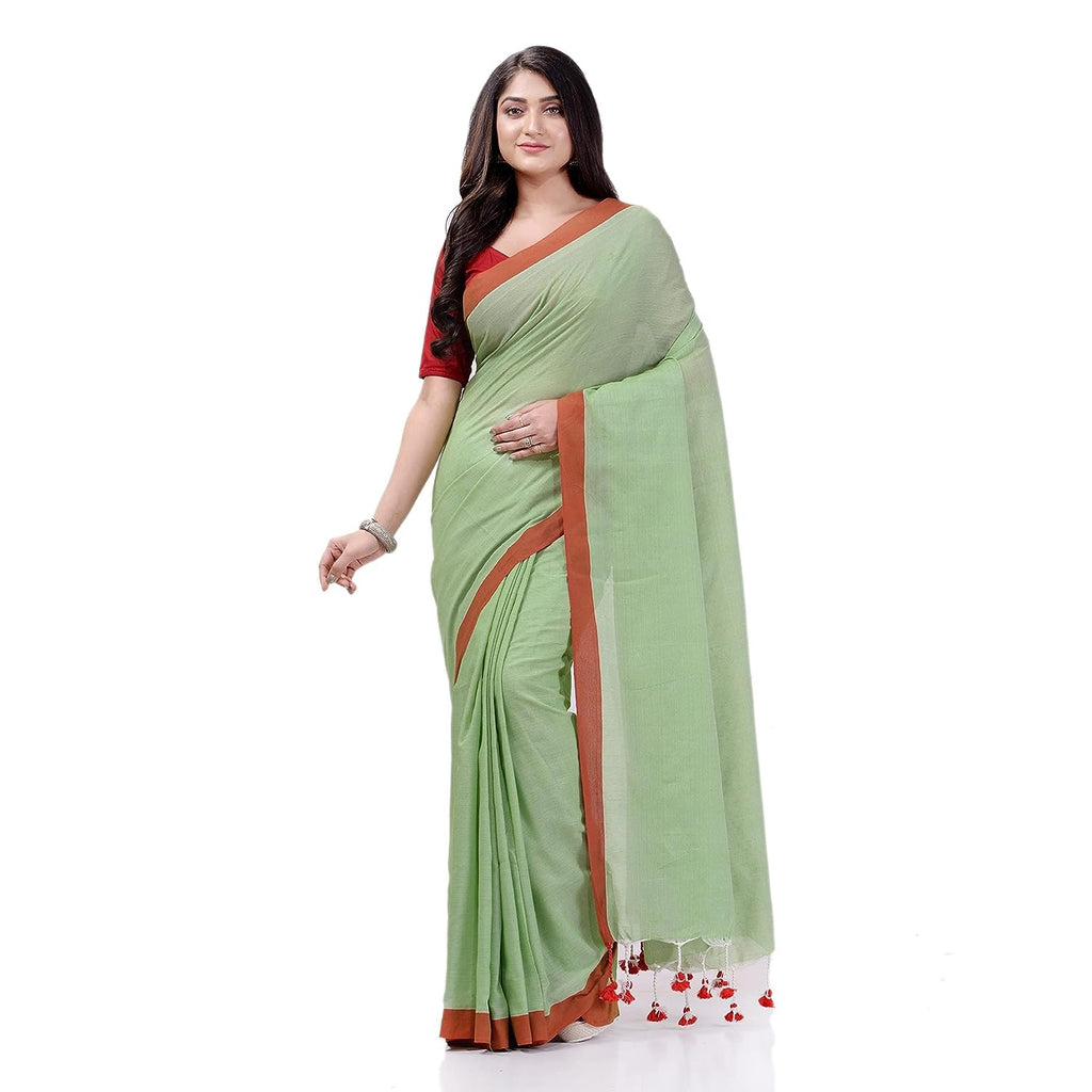 Women's Lime Green Handspun Cotton Handloom Saree
