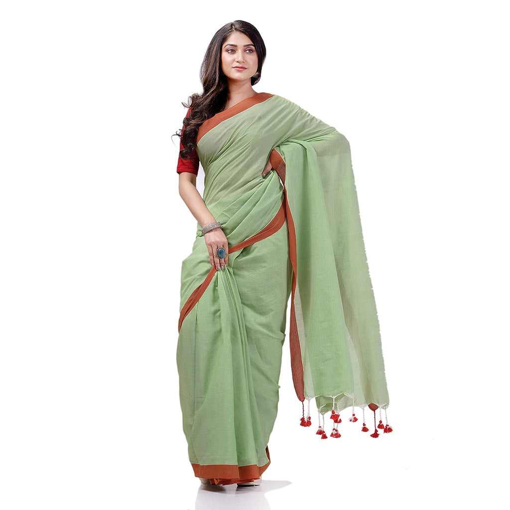Women's Lime Green Handspun Cotton Handloom Saree