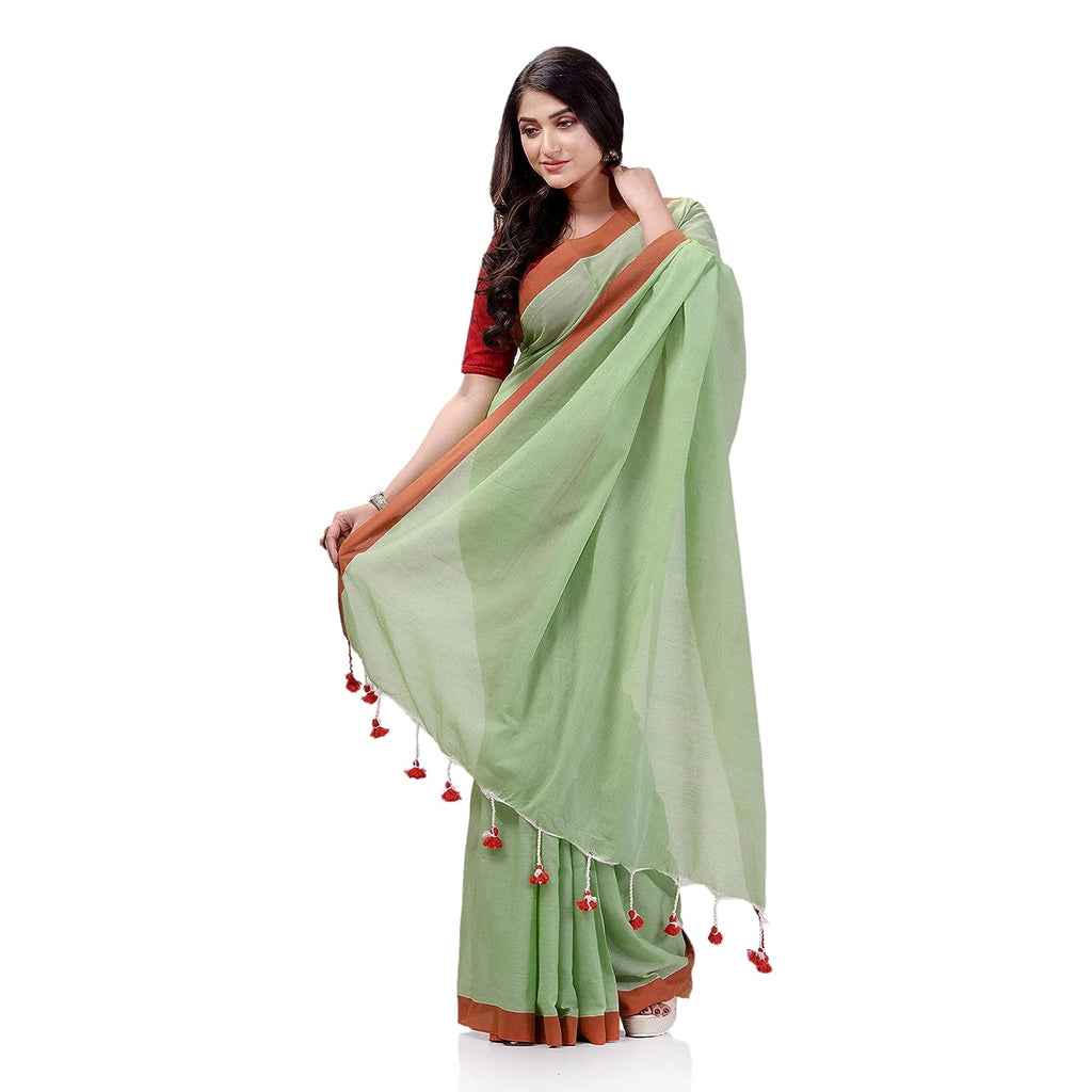 Women's Lime Green Handspun Cotton Handloom Saree