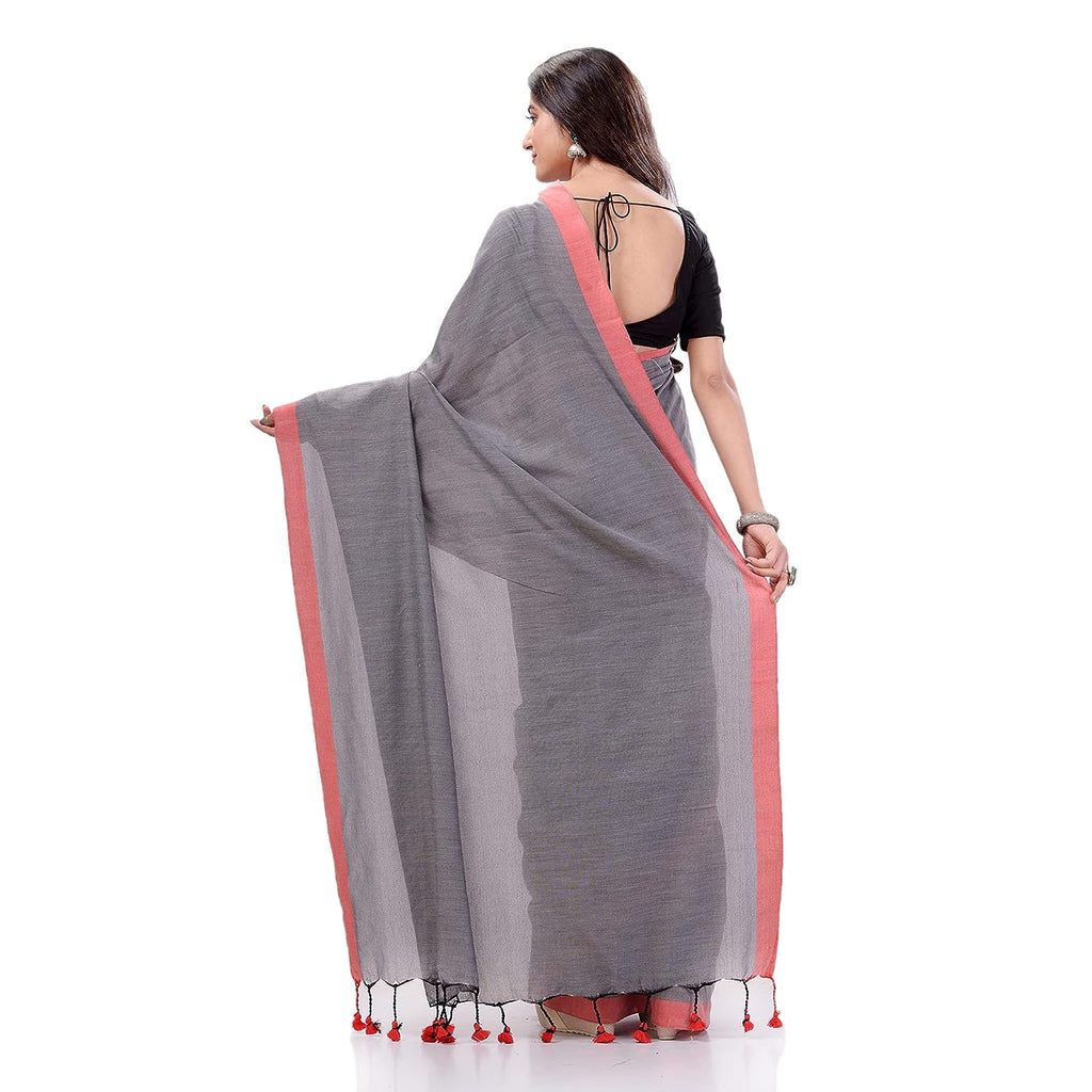 Women's Silver Grey Handspun Cotton Handloom Saree