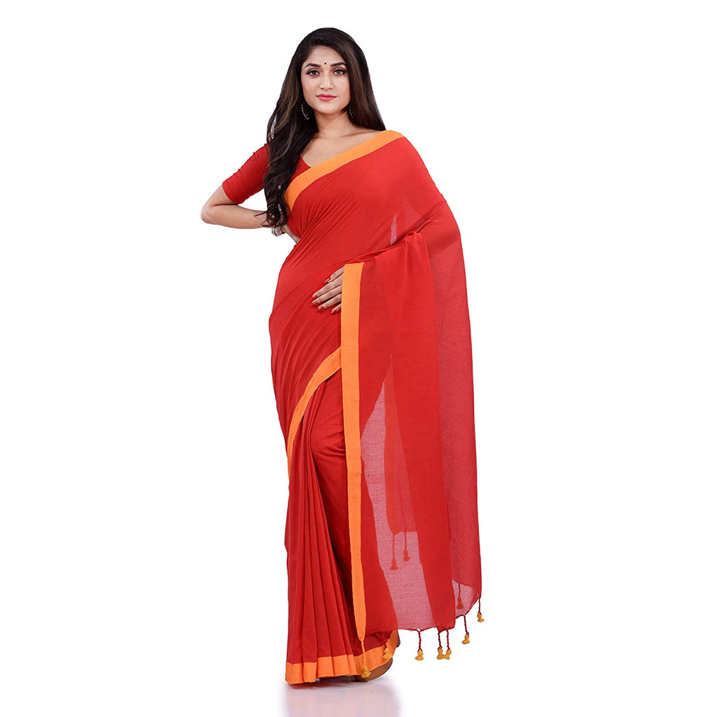 Women's Red Handspun Cotton Handloom Saree