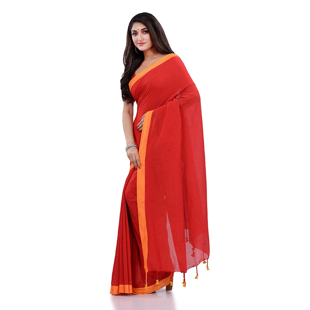 Women's Red Handspun Cotton Handloom Saree