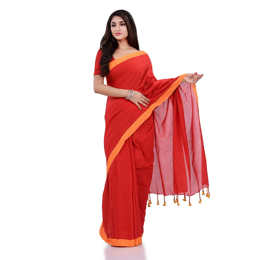 Women's Red Handspun Cotton Handloom Saree