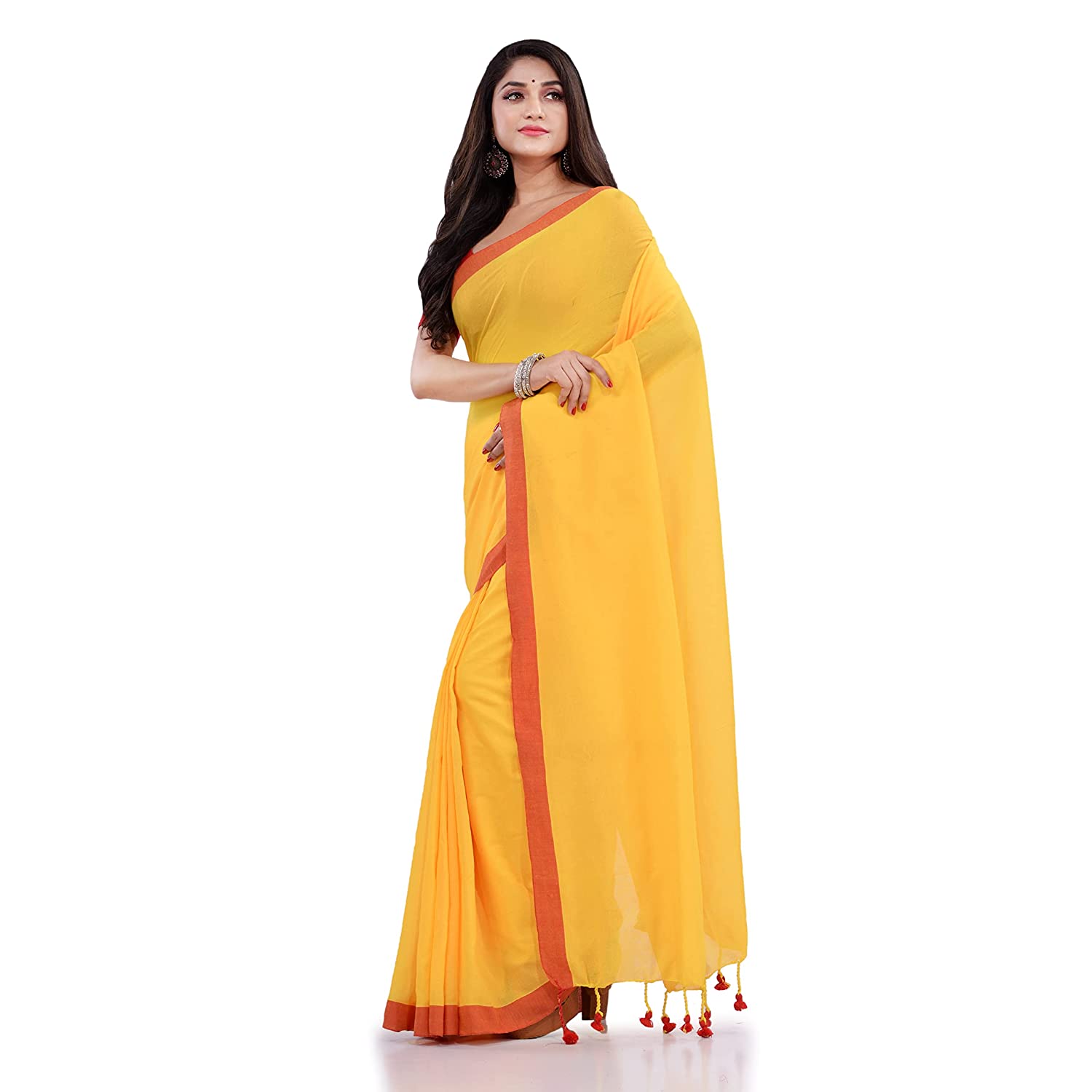 Women's Yellow Handspun Cotton Handloom Saree - Piyari Fashion