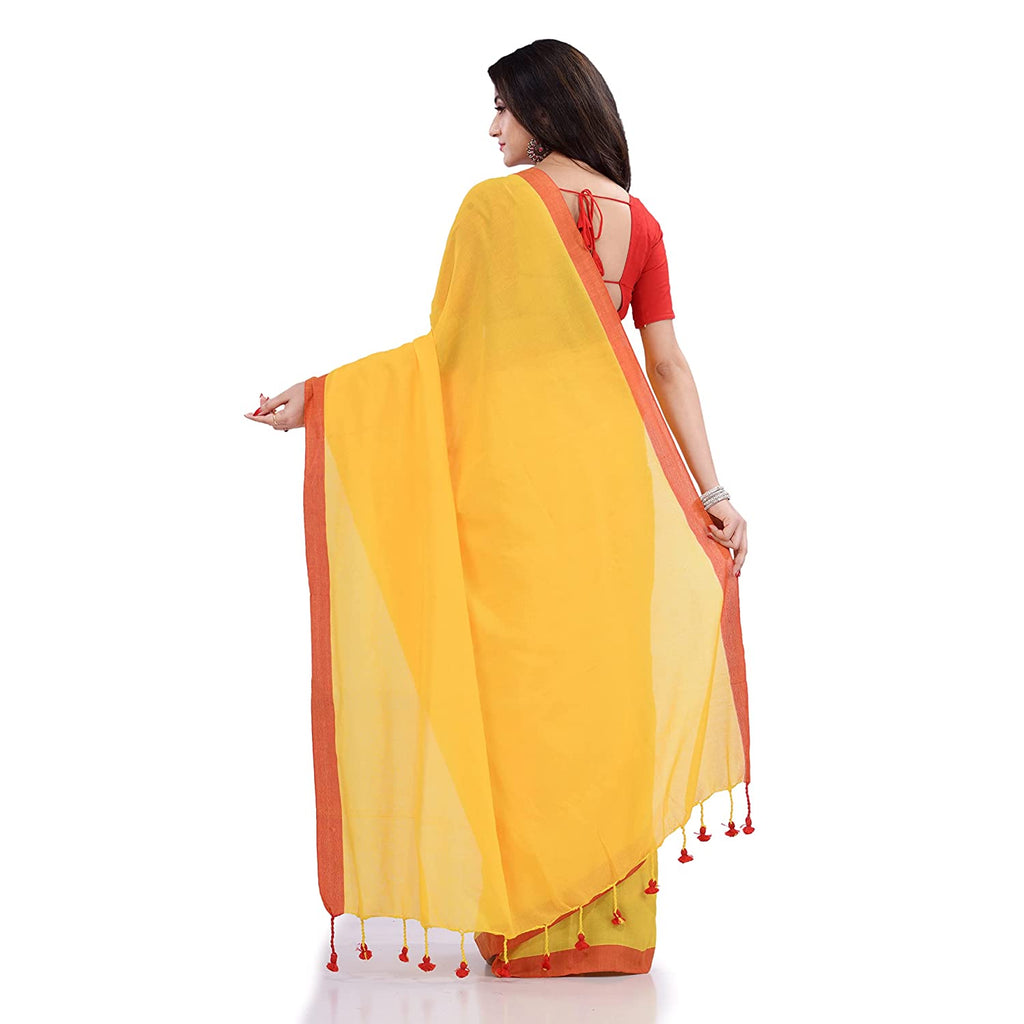 Women's Yellow Handspun Cotton Handloom Saree