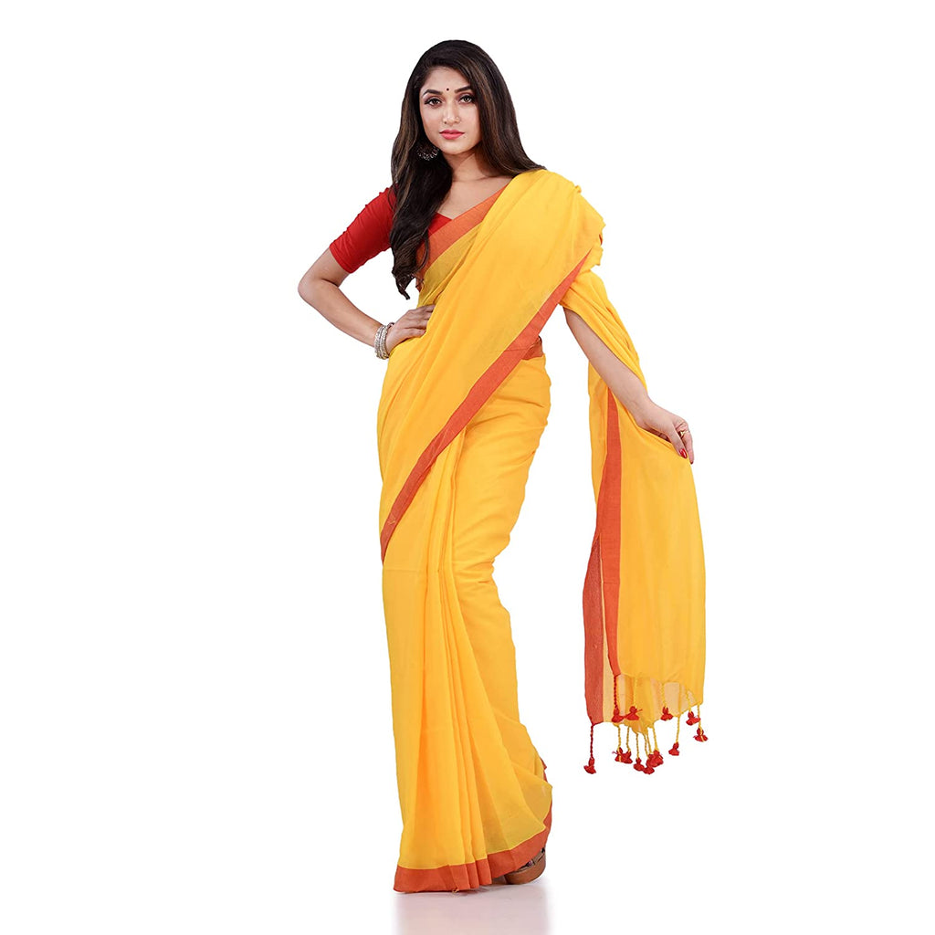 Women's Yellow Handspun Cotton Handloom Saree