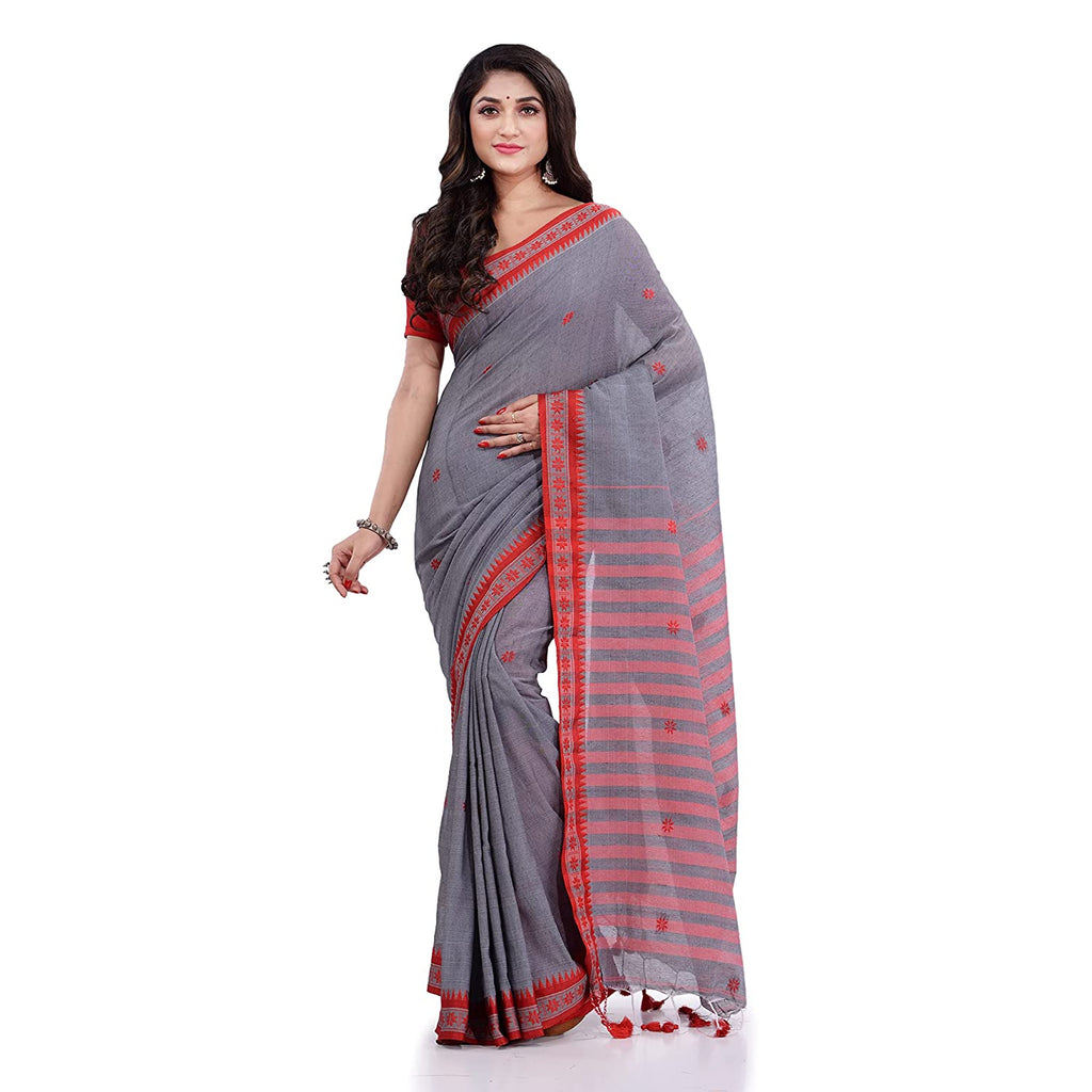 Women's Grey Handspun Cotton Tangail Saree