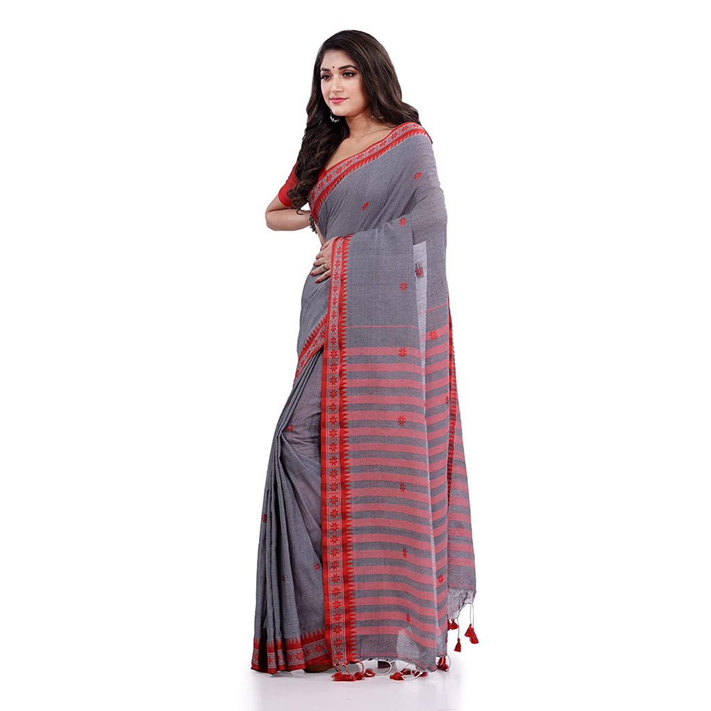 Women's Grey Handspun Cotton Tangail Saree