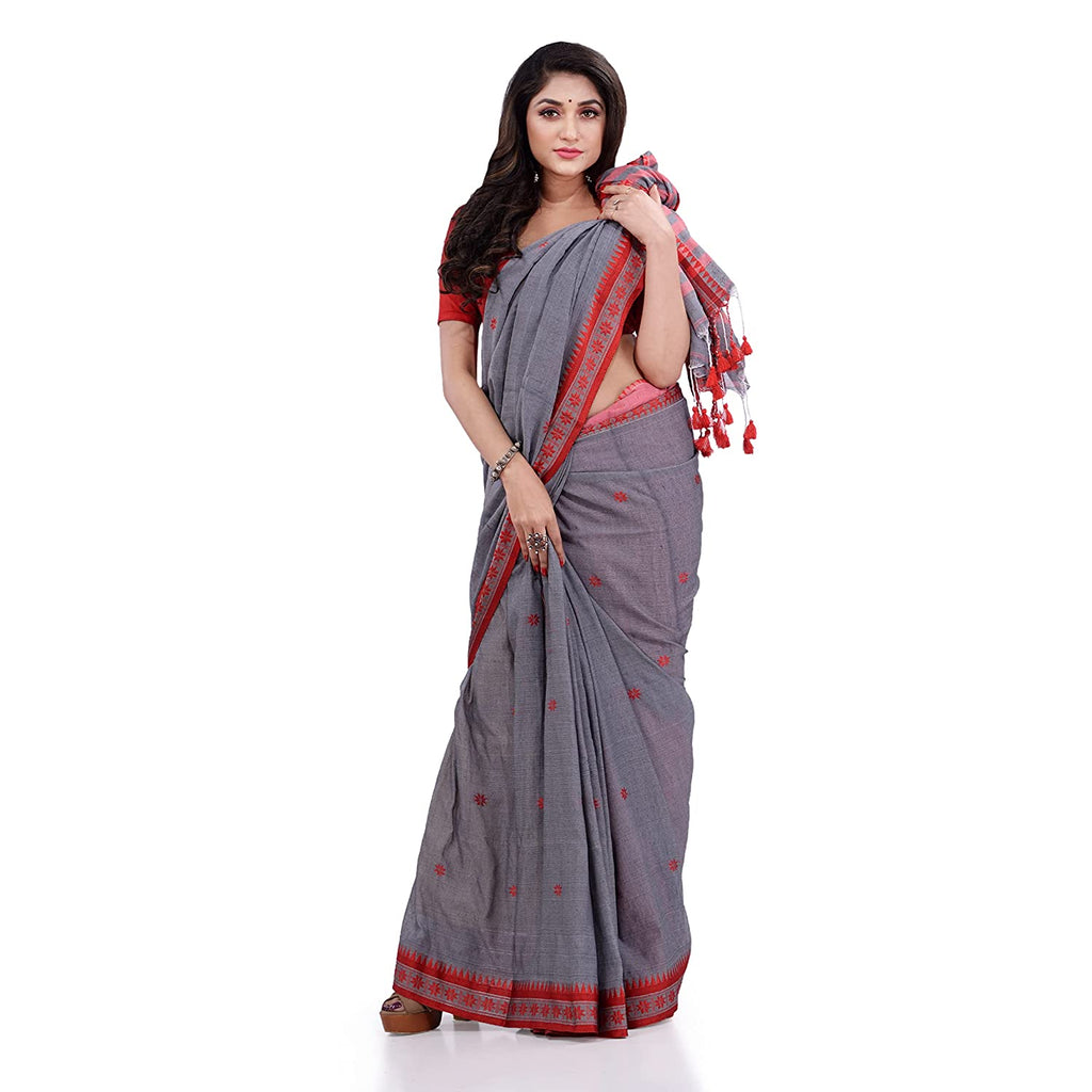 Women's Grey Handspun Cotton Tangail Saree