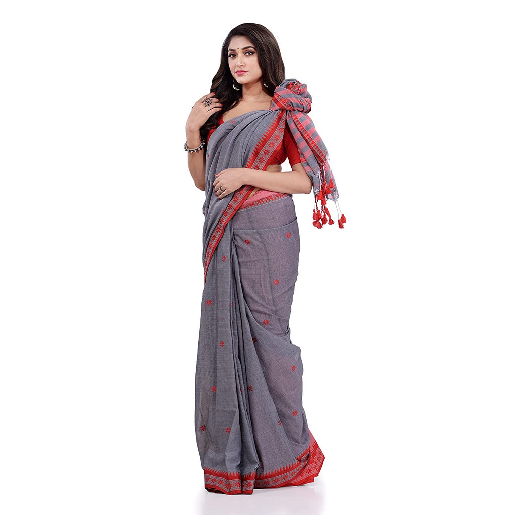 Women's Grey Handspun Cotton Tangail Saree