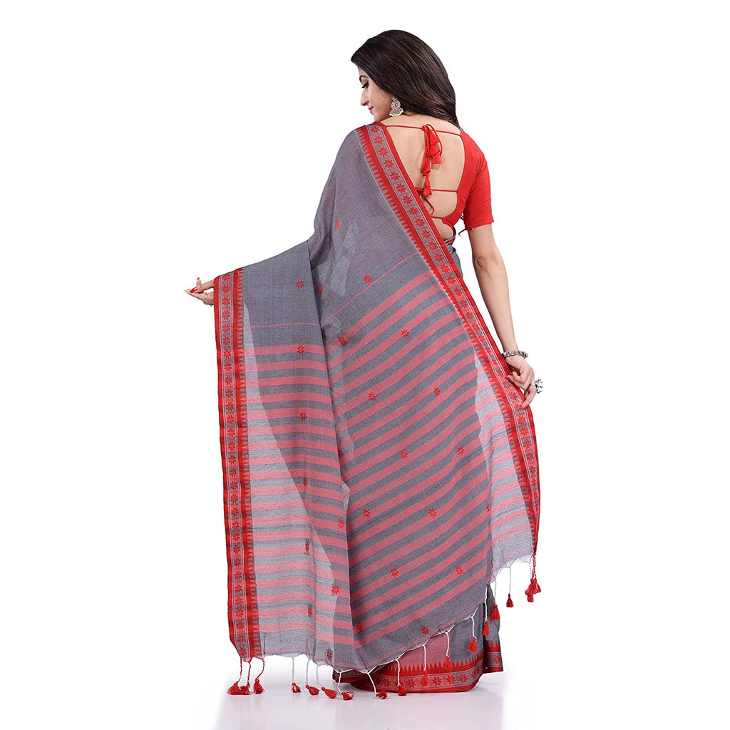 Women's Grey Handspun Cotton Tangail Saree