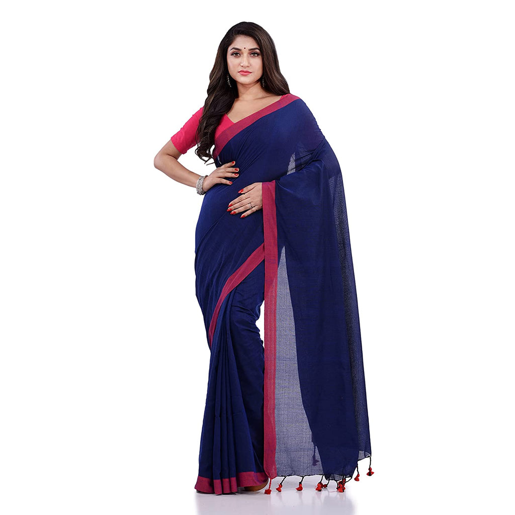 Women's Blue Handspun Cotton Handloom Saree