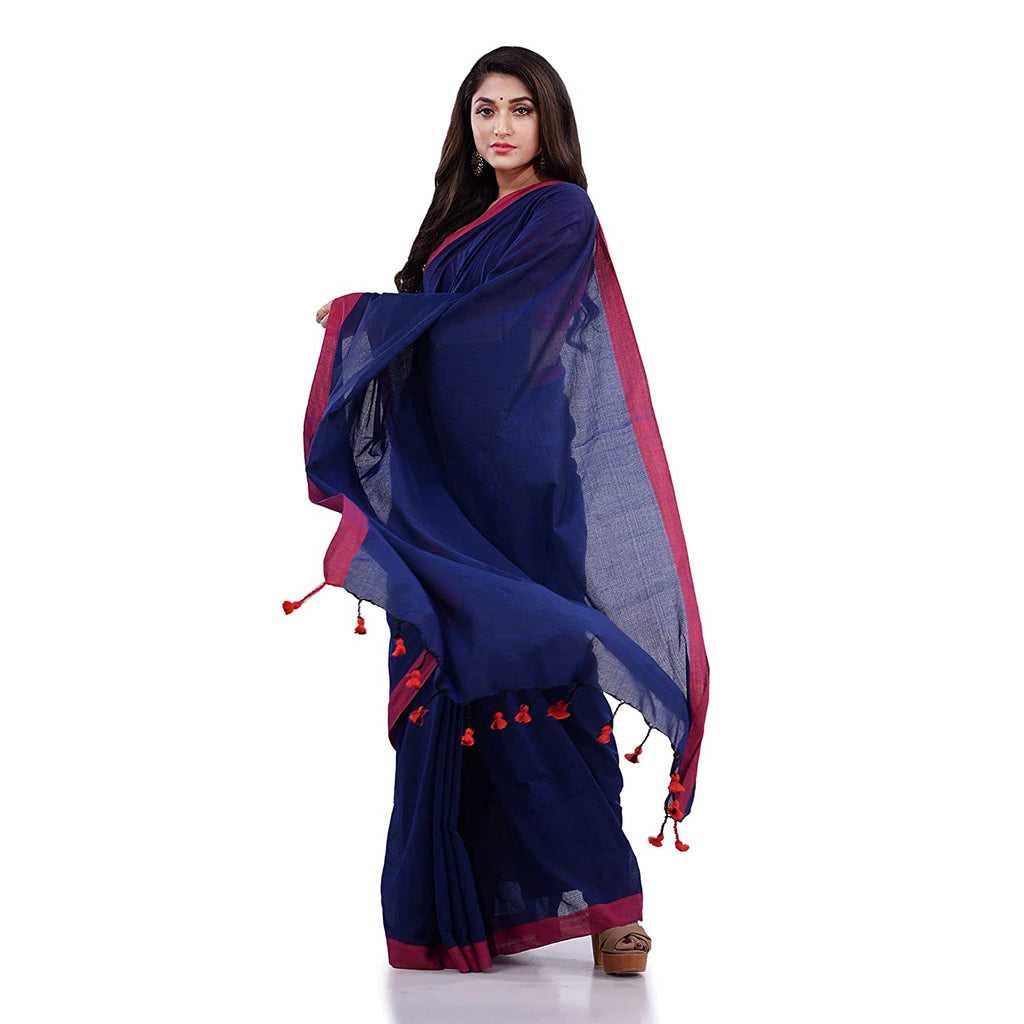 Women's Blue Handspun Cotton Handloom Saree