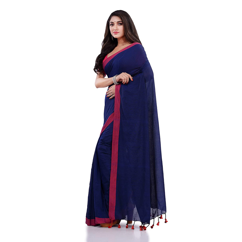 Women's Blue Handspun Cotton Handloom Saree