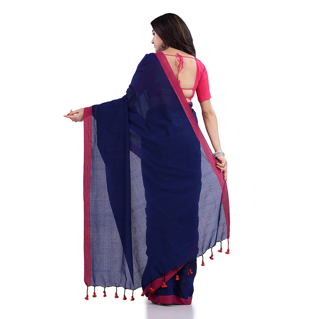 Women's Blue Handspun Cotton Handloom Saree