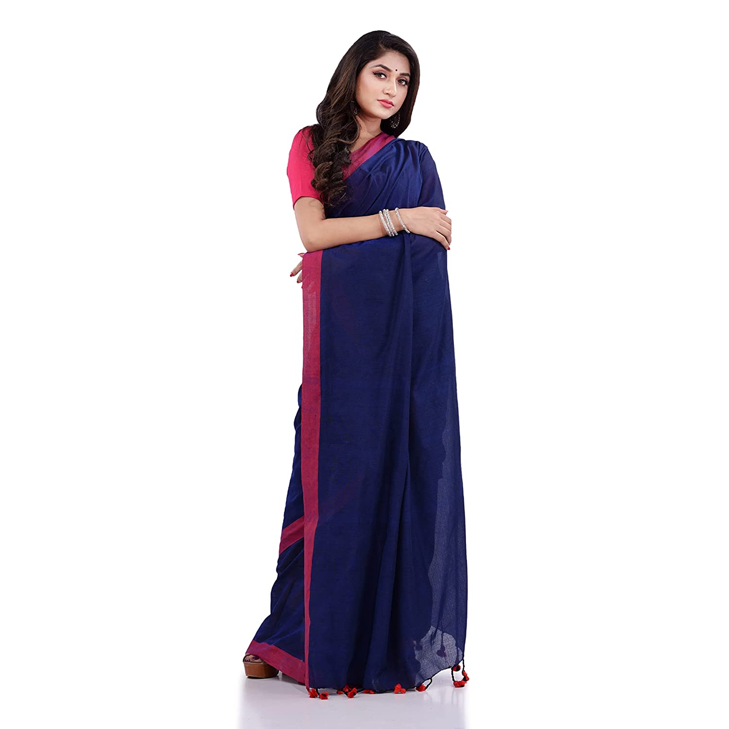 Women's Blue Handspun Cotton Handloom Saree - Piyari Fashion