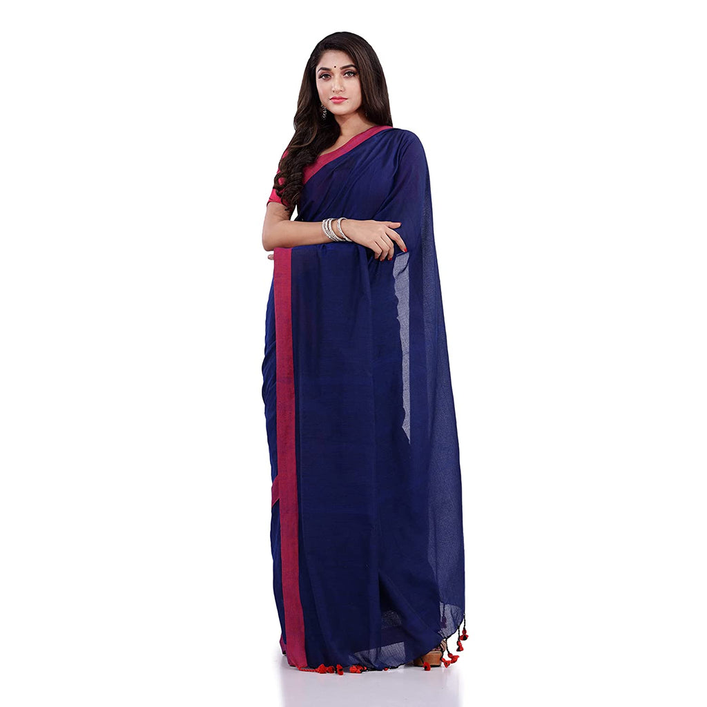 Women's Blue Handspun Cotton Handloom Saree