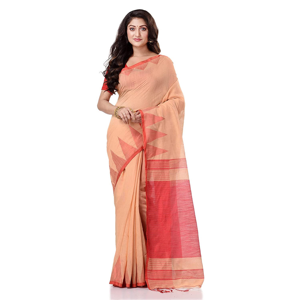 Women's Cotton Blend Beige Handloom Saree