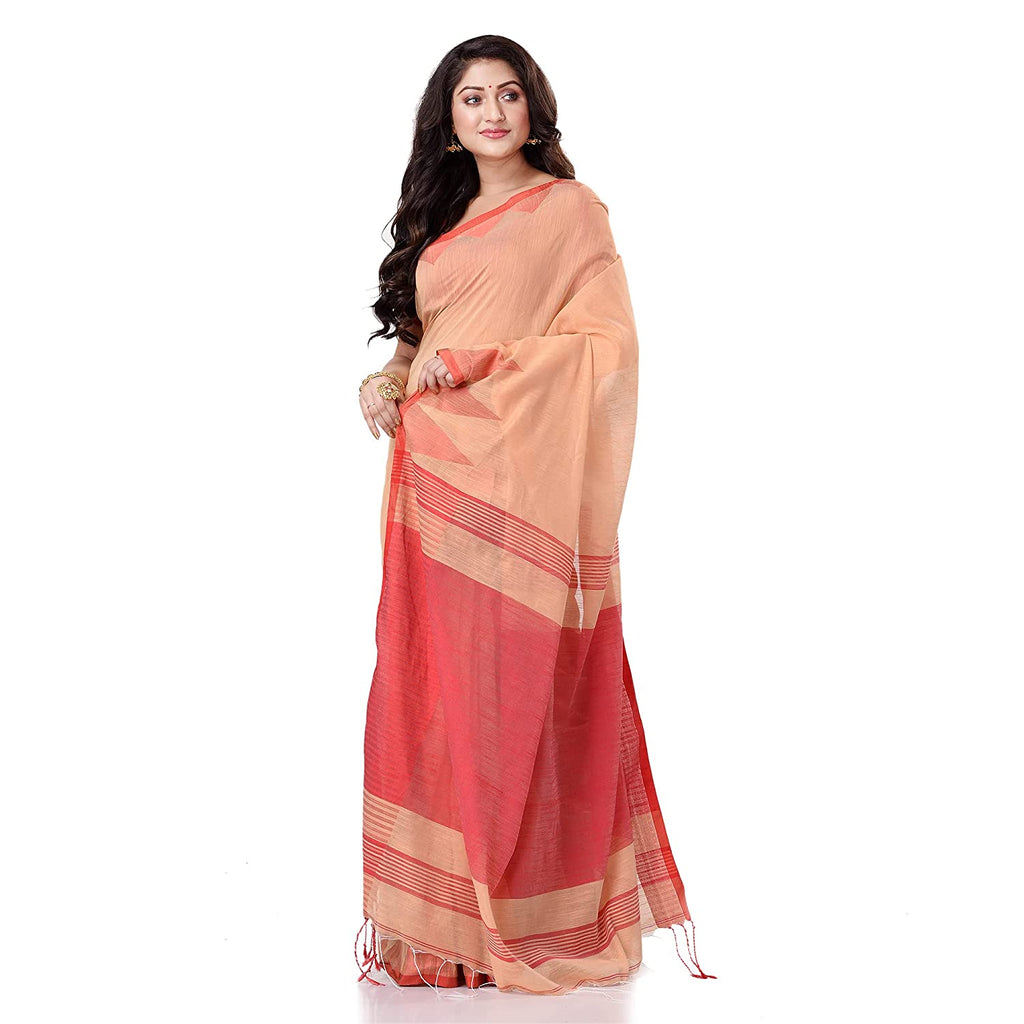 Women's Cotton Blend Beige Handloom Saree