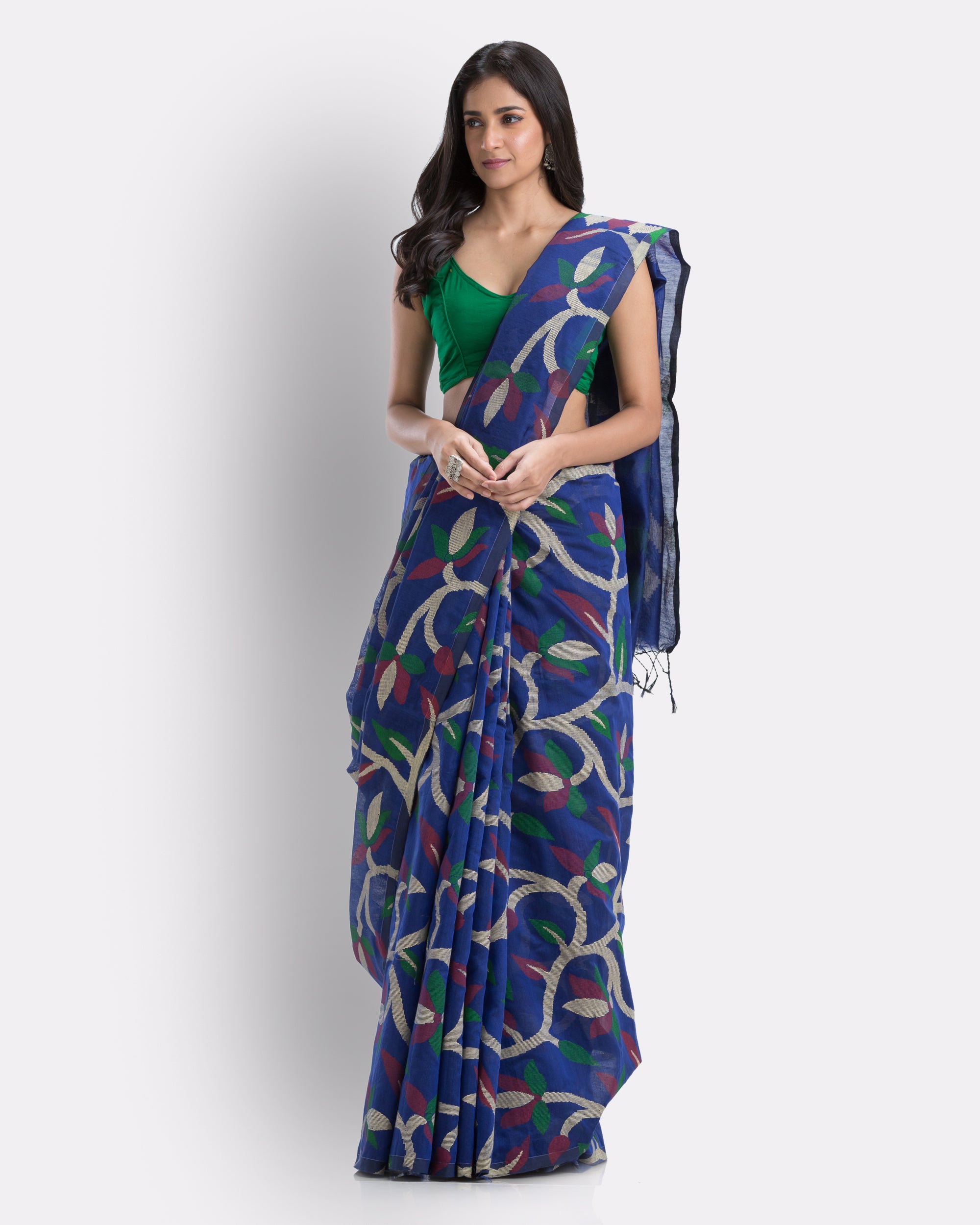 Women's Beige Cotton Blend Handloom Printed Saree - Piyari Fashion