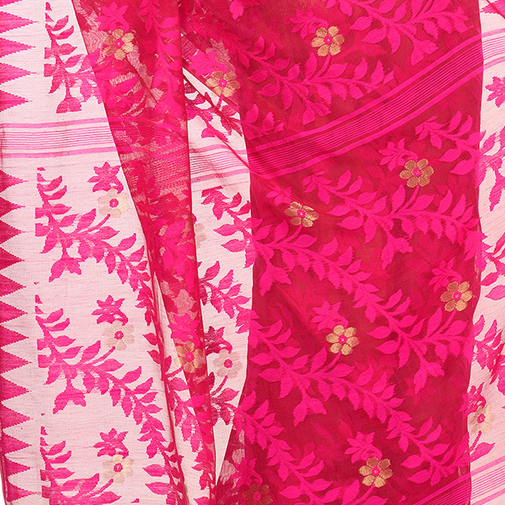 Women's Cotton Blend Handloom Pink Jamdani Saree