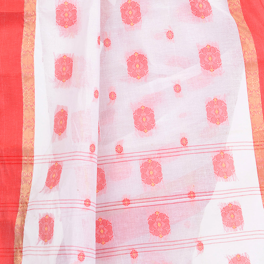 Women's Handloom Cotton White Tant Saree